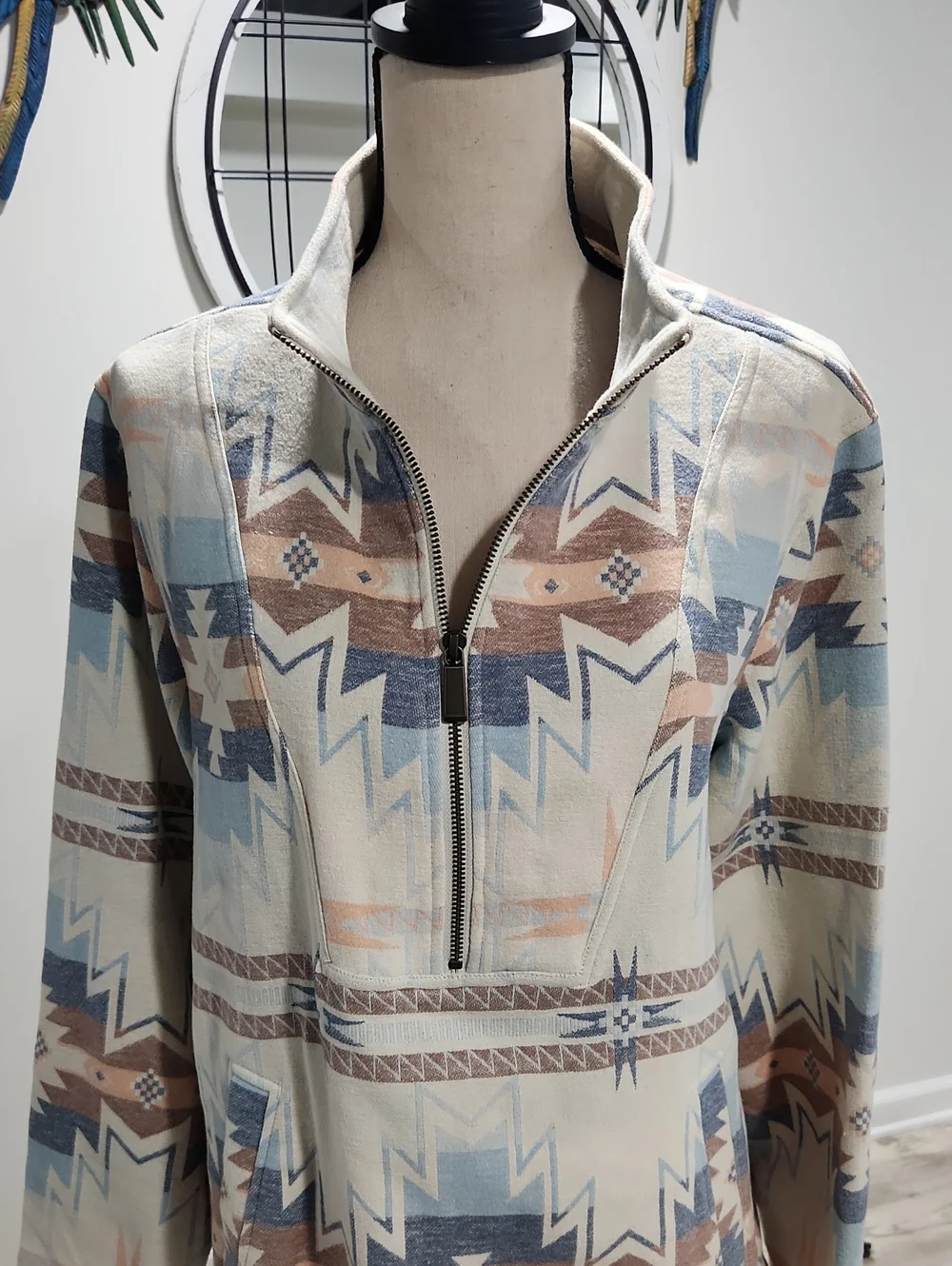 NWOT. Coldwater Creek Southwestern Aztec Quater Zip Pullover Boho Western